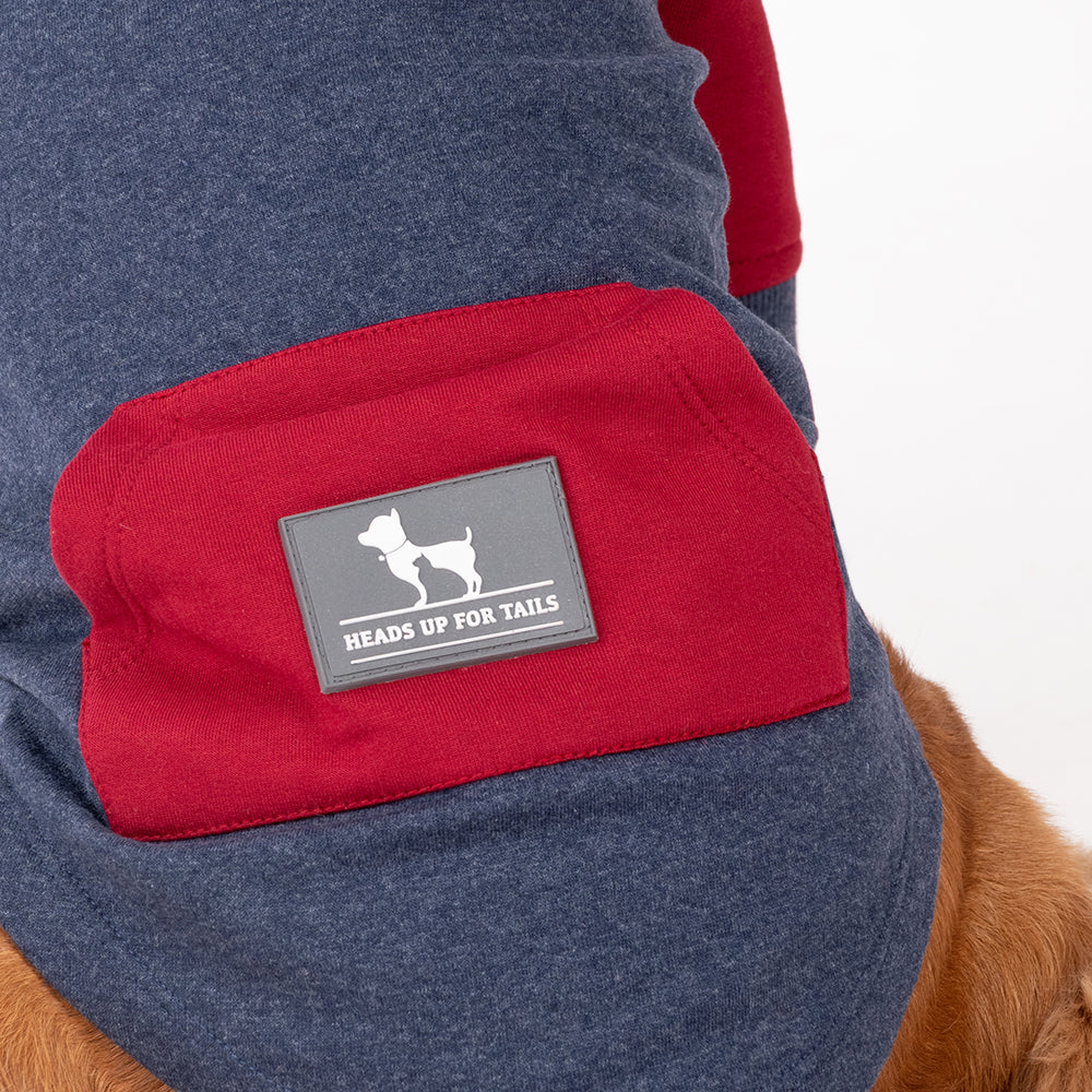 HUFT Colour Block Pocket Pet Sweatshirt - Blue Melange and Red - Heads Up For Tails
