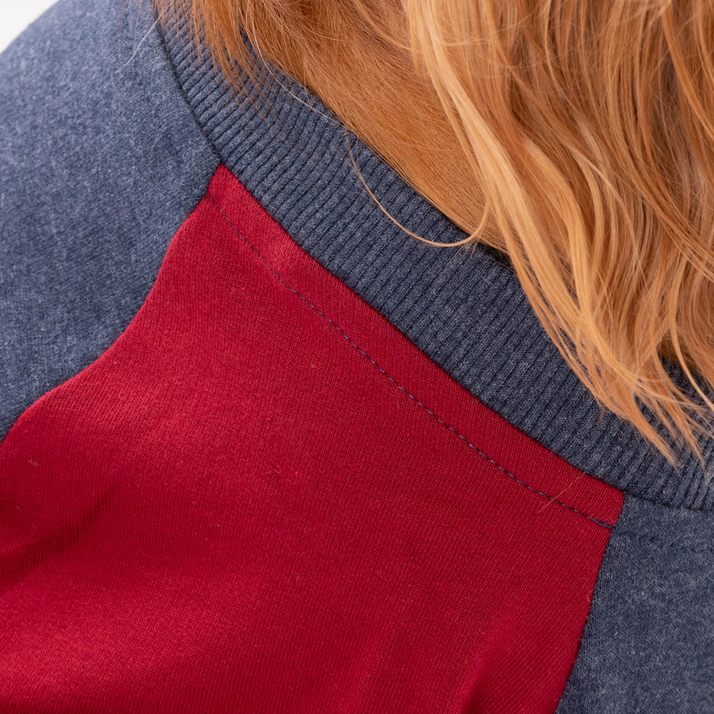 HUFT Colour Block Pocket Pet Sweatshirt - Blue Melange and Red - Heads Up For Tails