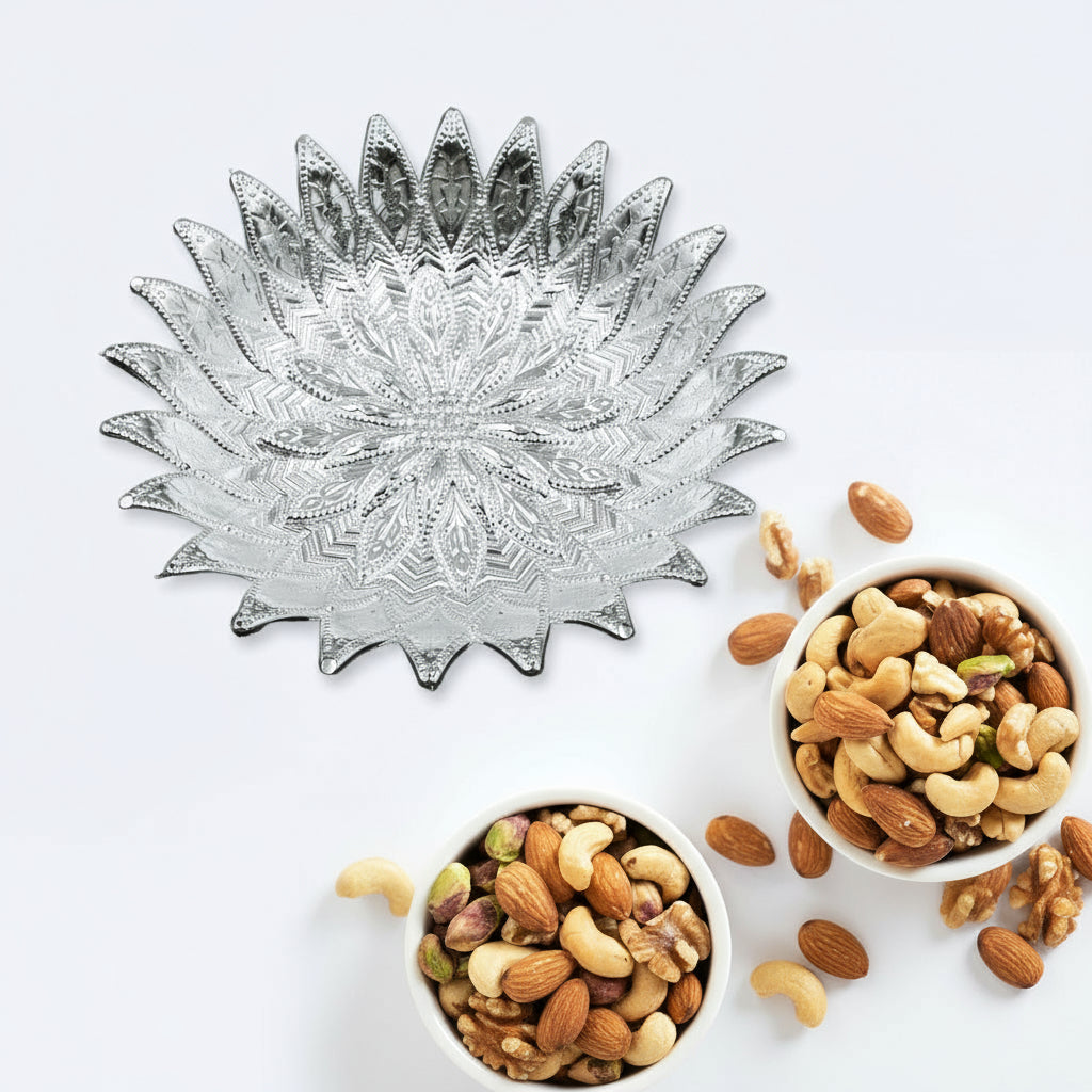Traditional Design Serving Tray Plastic Silver Finish Serving Tray Multipurpose Tray Decorative Tray Mukhwas Serving Tray (1 Pc )