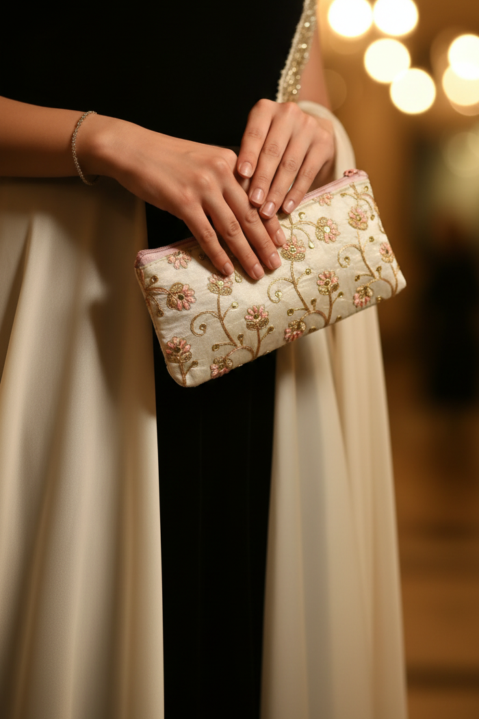 Elegant Floral Embroidered Clutch – Handcrafted Evening Bag for Women. RAYORA ENTERPRISE