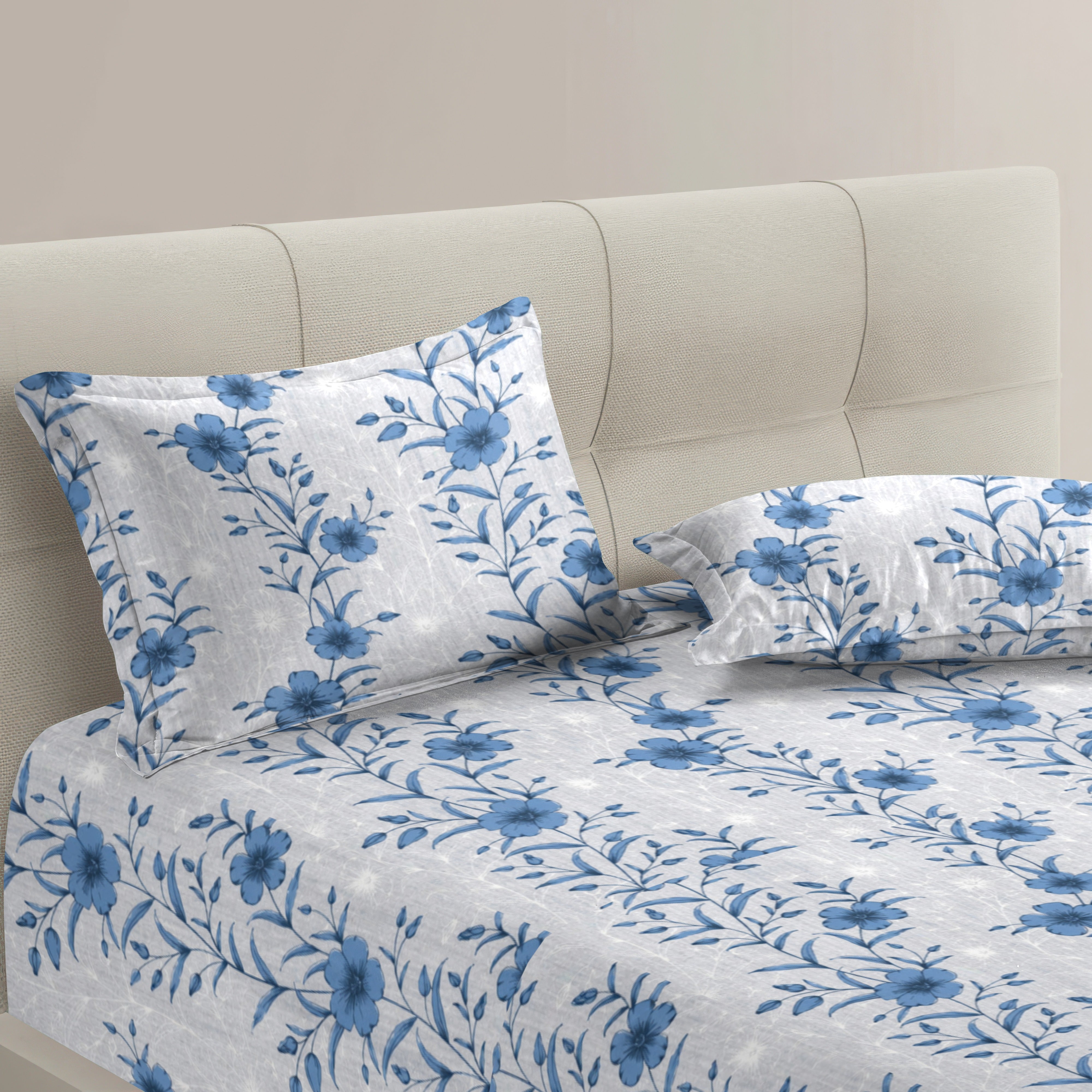 Petal 100% Pure Cotton Collection Percale Super King Bedsheet With 2 Pillow Covers