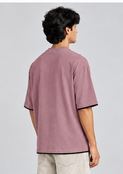 HUSTLE Men's Crew Neck Oversized Tees - Mauve Pink