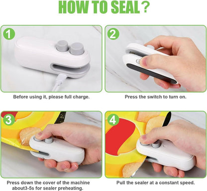 Mini Seal Machine, 2 in 1 USB Rechargeable Magnetic Heat Sealing & Cutting, Portable Handheld Vacuum Sealer - HalfPe