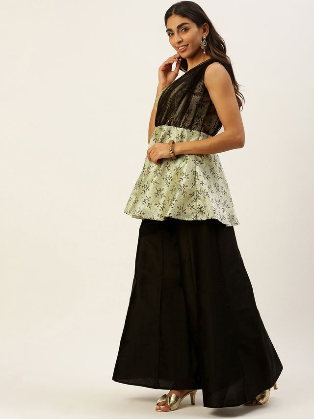 Bollywood Vogue Ready To Wear Black N Off White Kali Palazzo Set