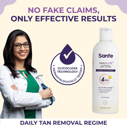 Sanfe DailyLite Body Lotion Glycopeel Technology & SPF 30 Removes & Prevents Tanning Non-Greasy Body Lotion (200)ml