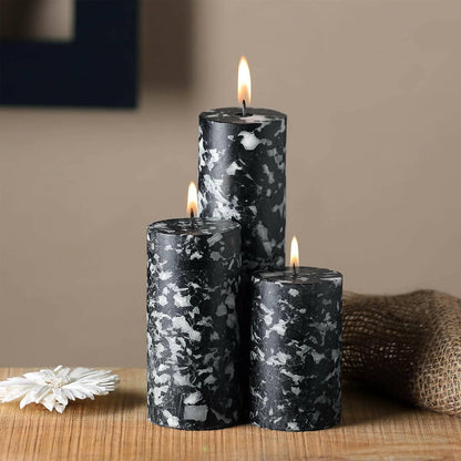 PROSPERRO LUMO Paraffin Wax By Parkash Candles Set Of 3 Fragrance Pillar Candles Marble Finish (Black - Flora by Gucci), Paraffin Wax - HalfPe