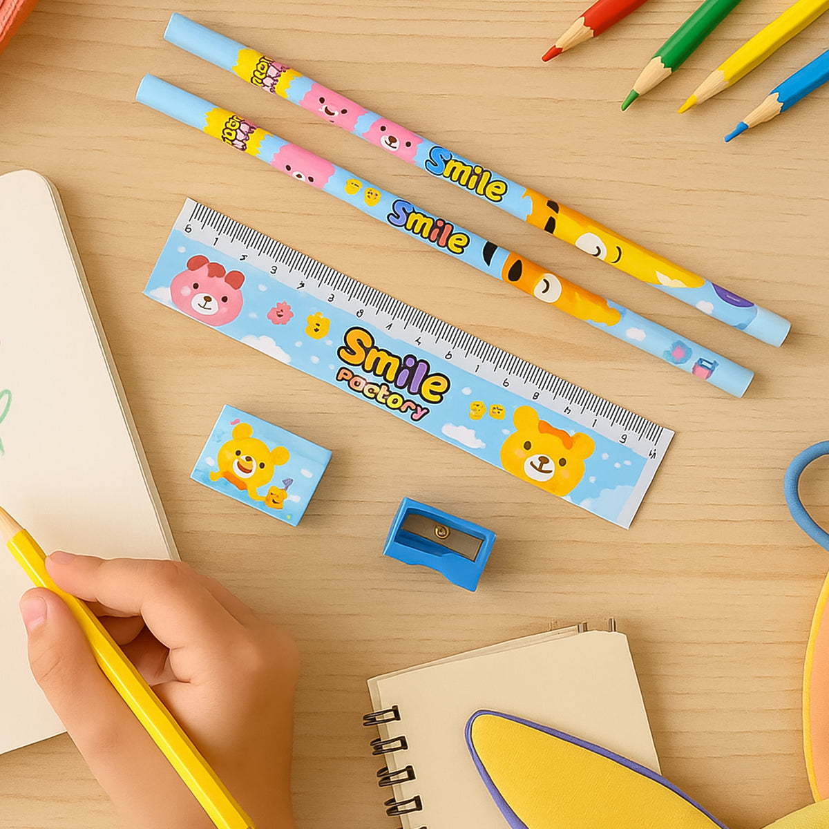 Wooden Pencil Set Stationary Set 5 In 1 Items Educational Item For School Going Kids Stationary Set For Girls Boysstationary For Schoolgift Pack For Girls Kidsbirthday Gift Kids (5 Pc Set