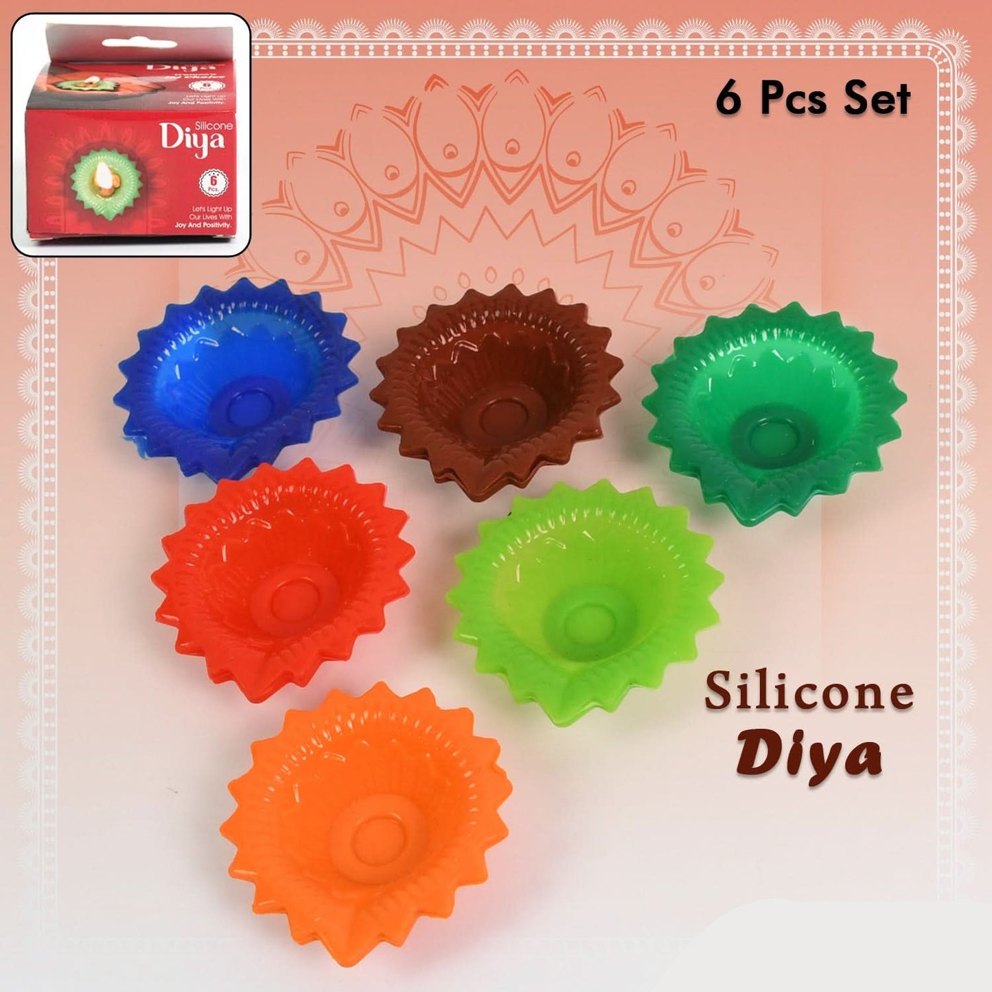 Silicone Diya For Diwali Attractive Design Colourful Diya Combo (6 Pcs Set)