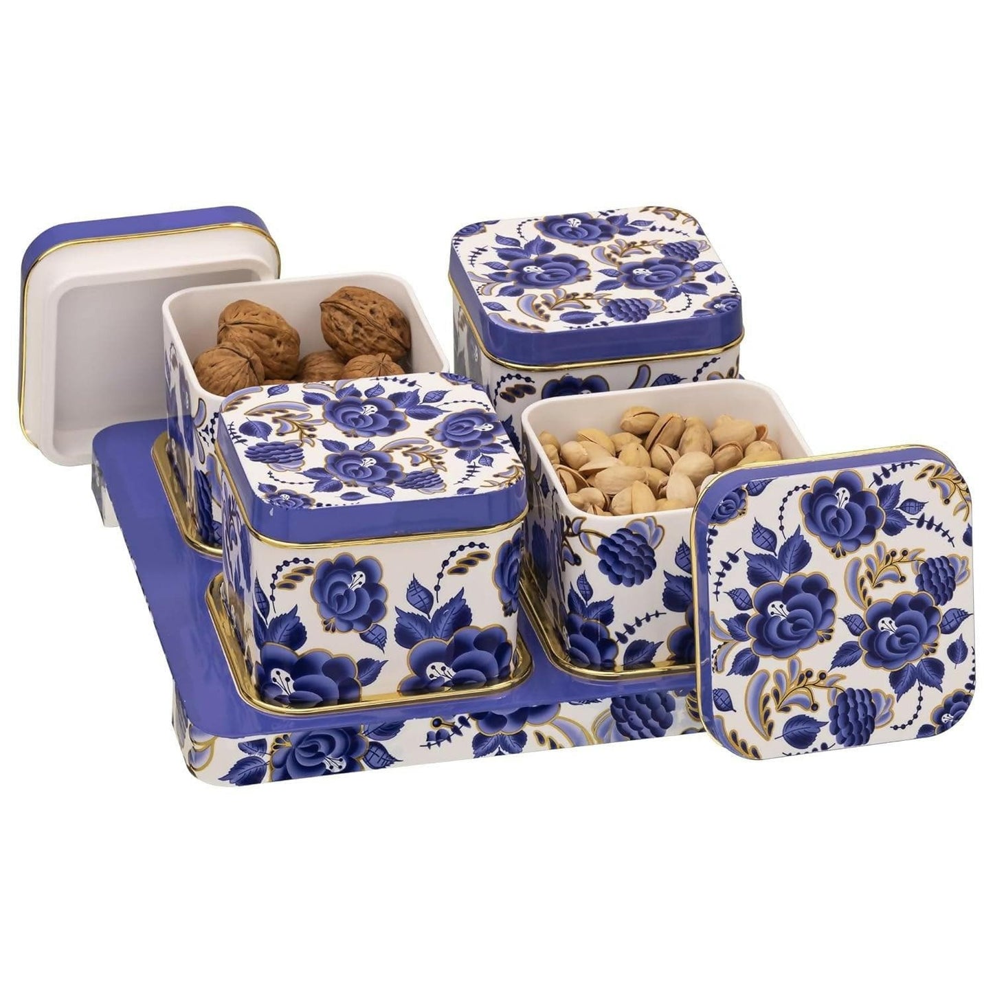 SELVEL - 4-Piece Airtight Dry Fruit Container Tray Set With Lid (Polypropylene, Blue) - HalfPe