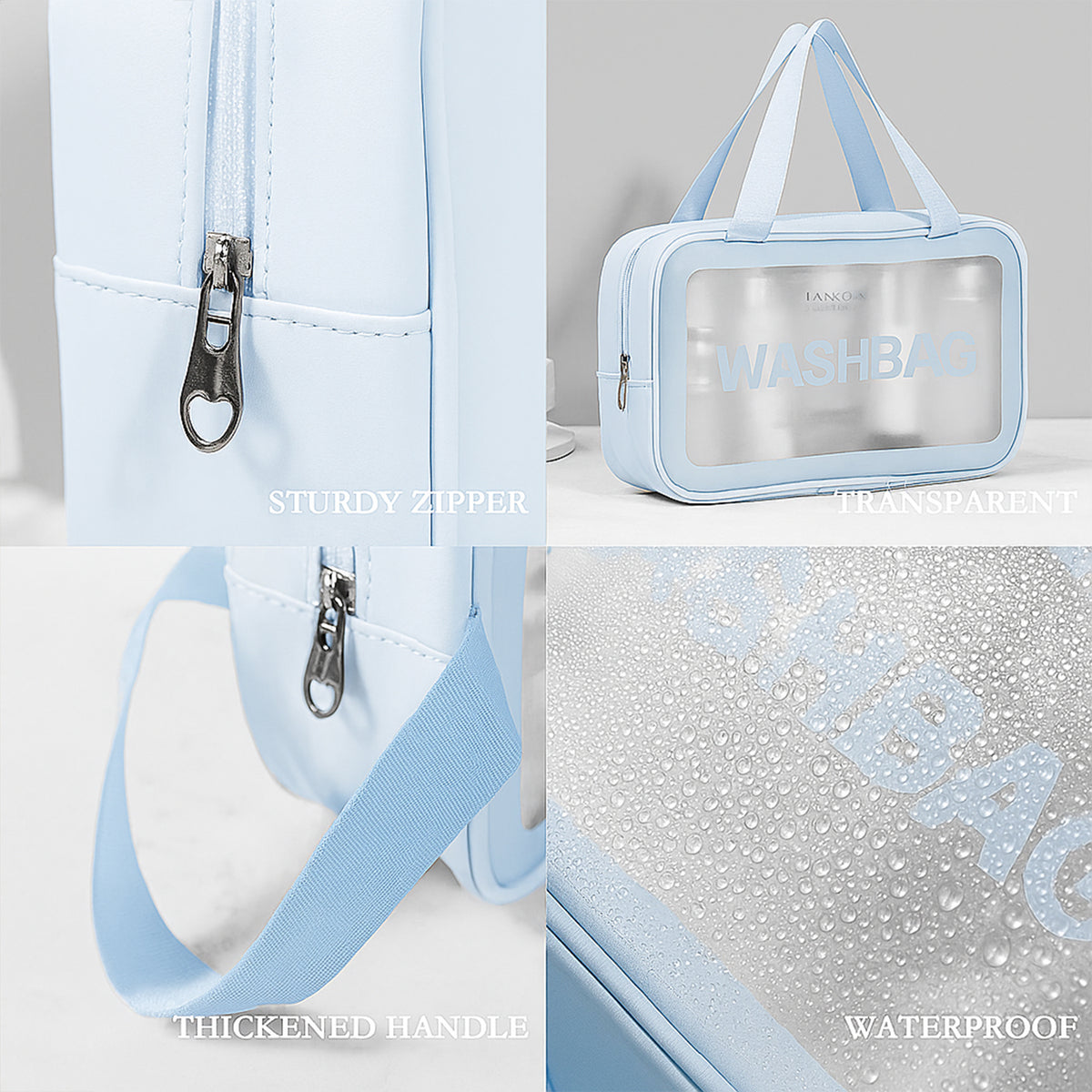 3-Piece Waterproof Transparent Travel Toiletry Bag Set ofMultipurpose Zippered Washbag Organizer Kit with Handle of Portable Makeup Pouch