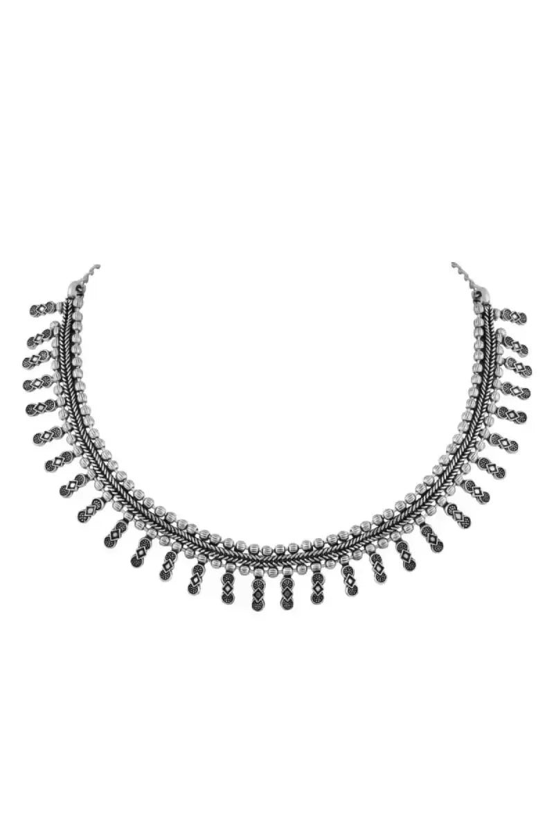 Oxidized Silver Plated Necklace for Women - Silver,18 Inch SUPER