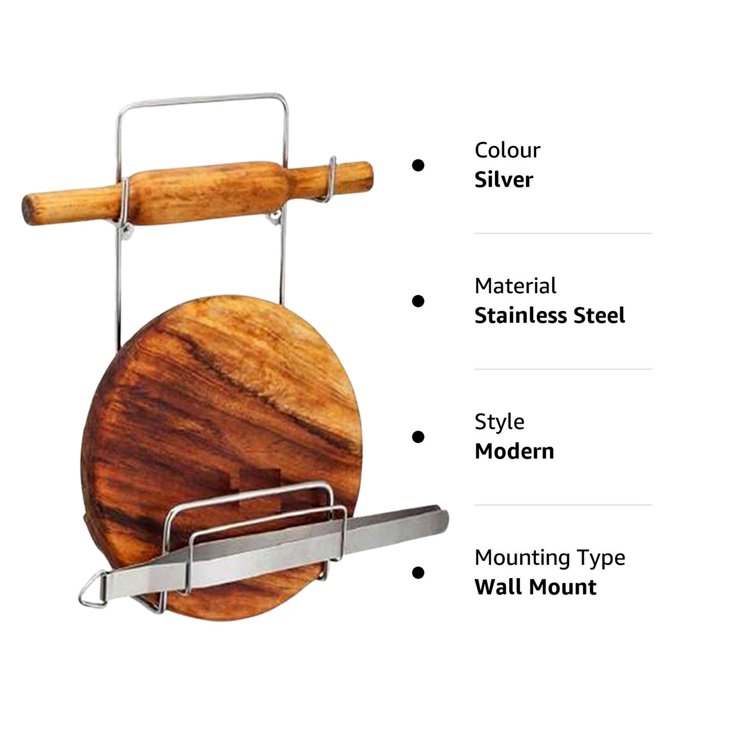 Chakla Belan Chimta Stand Rolling Pin Board Tong Holder Silver Stainless Steel Multi-purpose Rack For Kitchen (1 Pc )