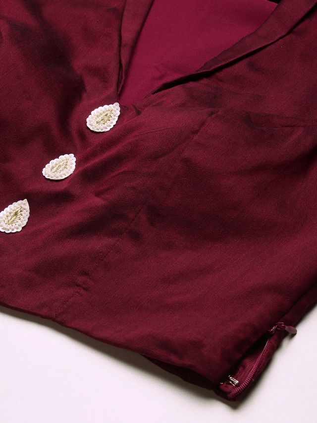 Bollywood Vogue Ready To Wear White Jacquard N Wine Art Silk Skirt Set