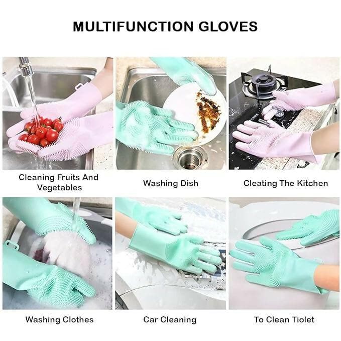 OXSAM Silicone Hand Gloves For Dish Washing Bathroom Cleaning And Kitchen Pack of 1 (LightGreen) - HalfPe