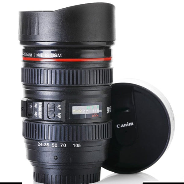 Camera Lens Shaped Coffee Mug Flask With Lid