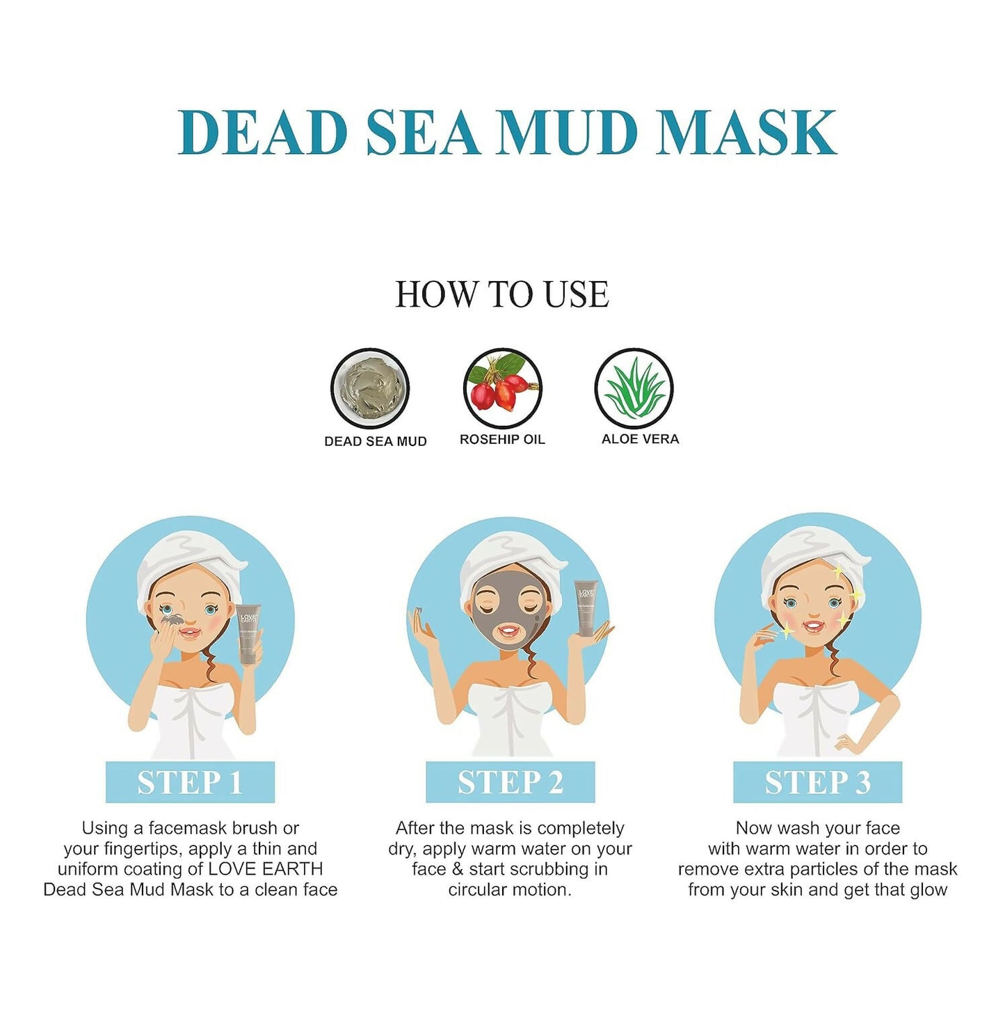 Love Earth Dead Sea Mud Mask with Argan Oil and Rosehip Oil For Acne, Deep Skin Cleaning & Open Pore Minimising 50g