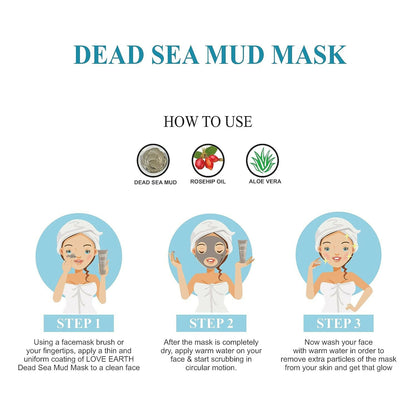 Love Earth Dead Sea Mud Mask with Argan Oil and Rosehip Oil For Acne, Deep Skin Cleaning & Open Pore Minimising 50g