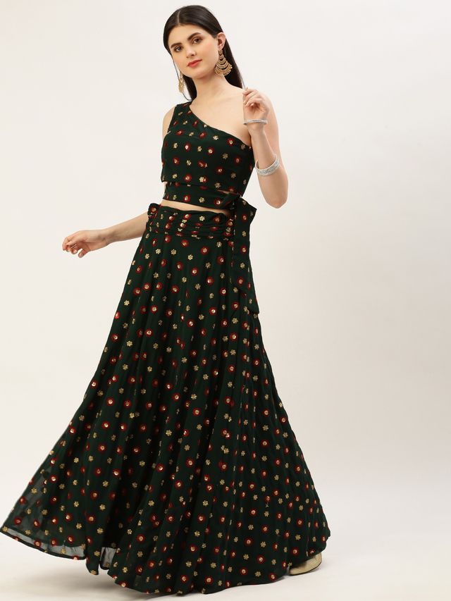 Bollywood Vogue Ready To Wear Green Crop Top N Skirt Co Ords