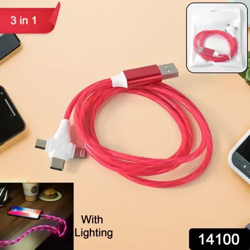 3 In 1 Charging Cable Light Up Fast Charger Lighting cable ABHI Mobiles