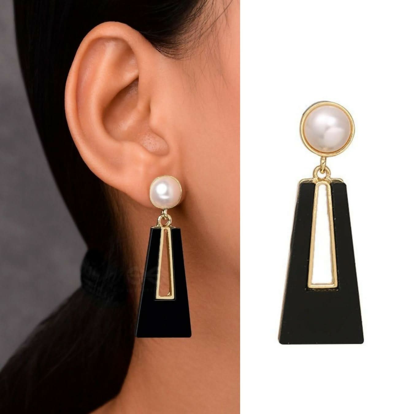 Modern Minimalist Black and White Trapezoid Earrings Set of 2 pinapes
