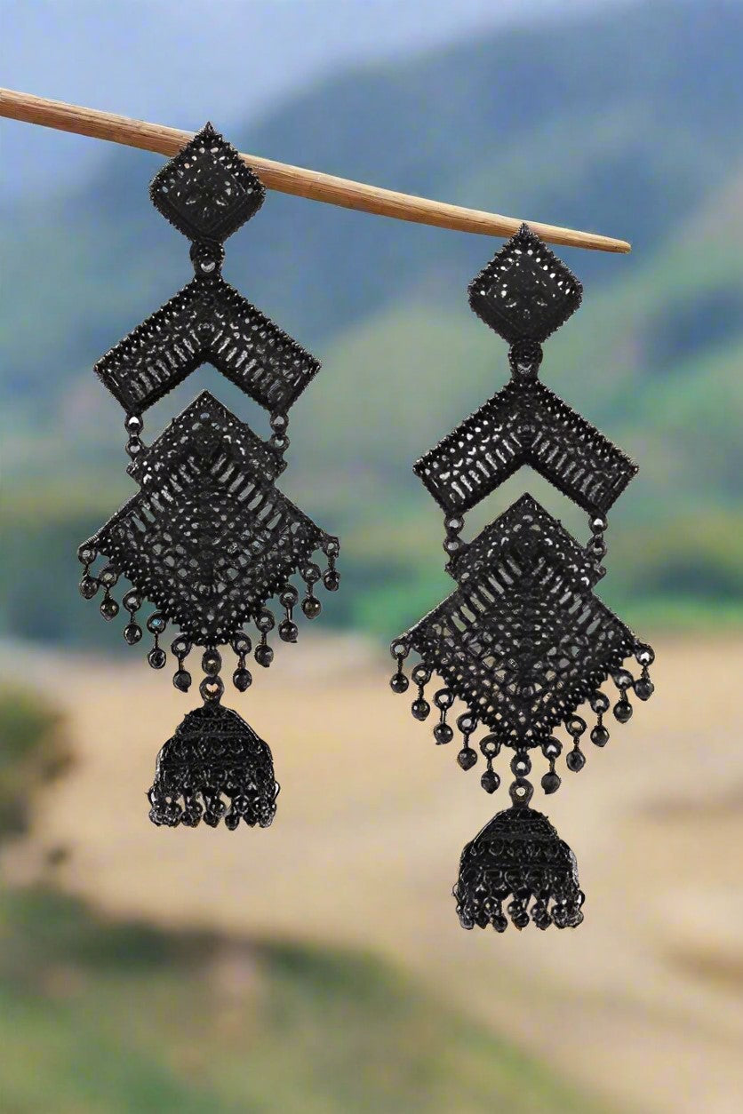 Jazz and sizzle Black Enamel Ethnic Jhumka Earring
