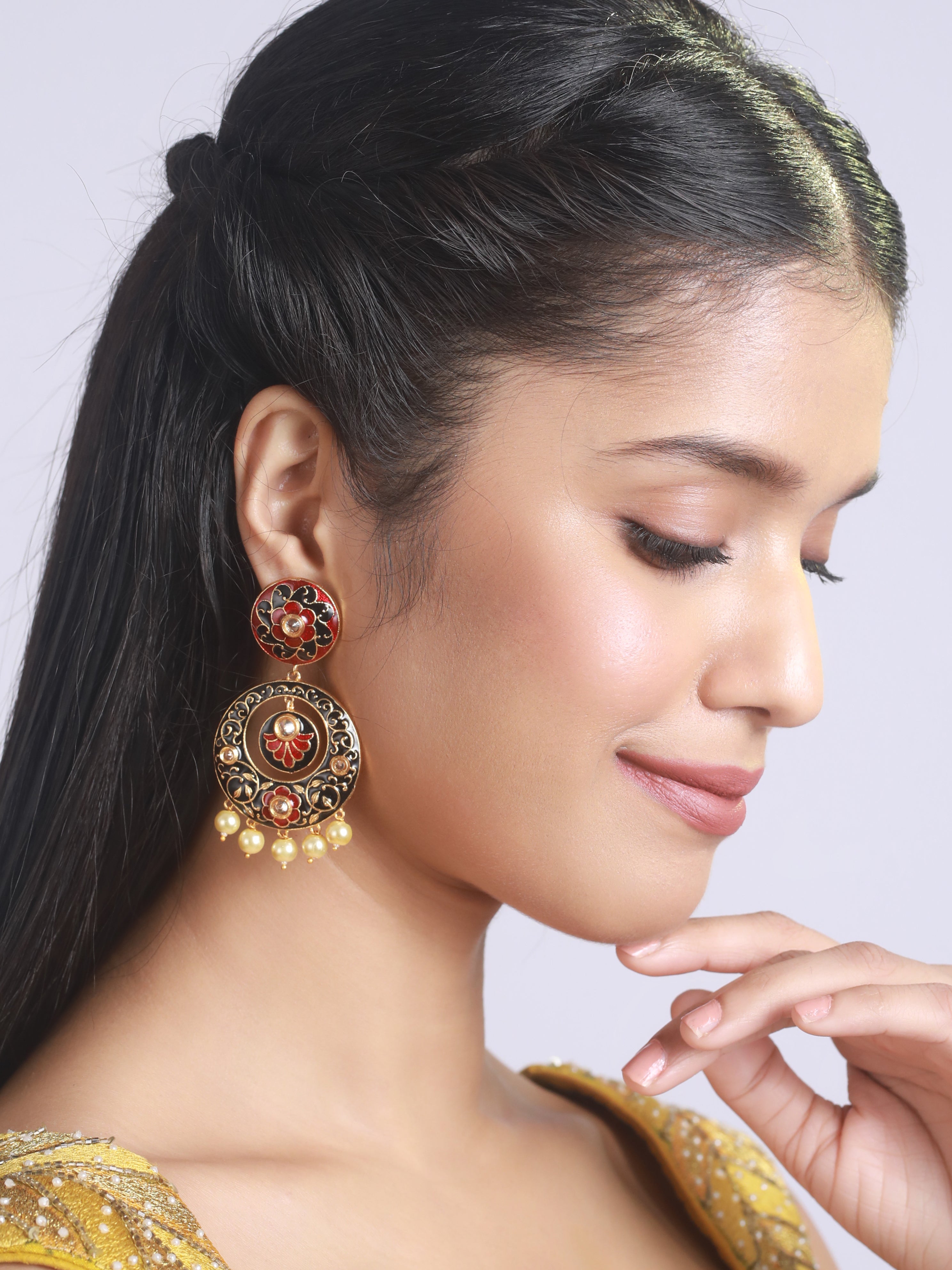 Gold Plated Black Contemporary Chandbali Earring