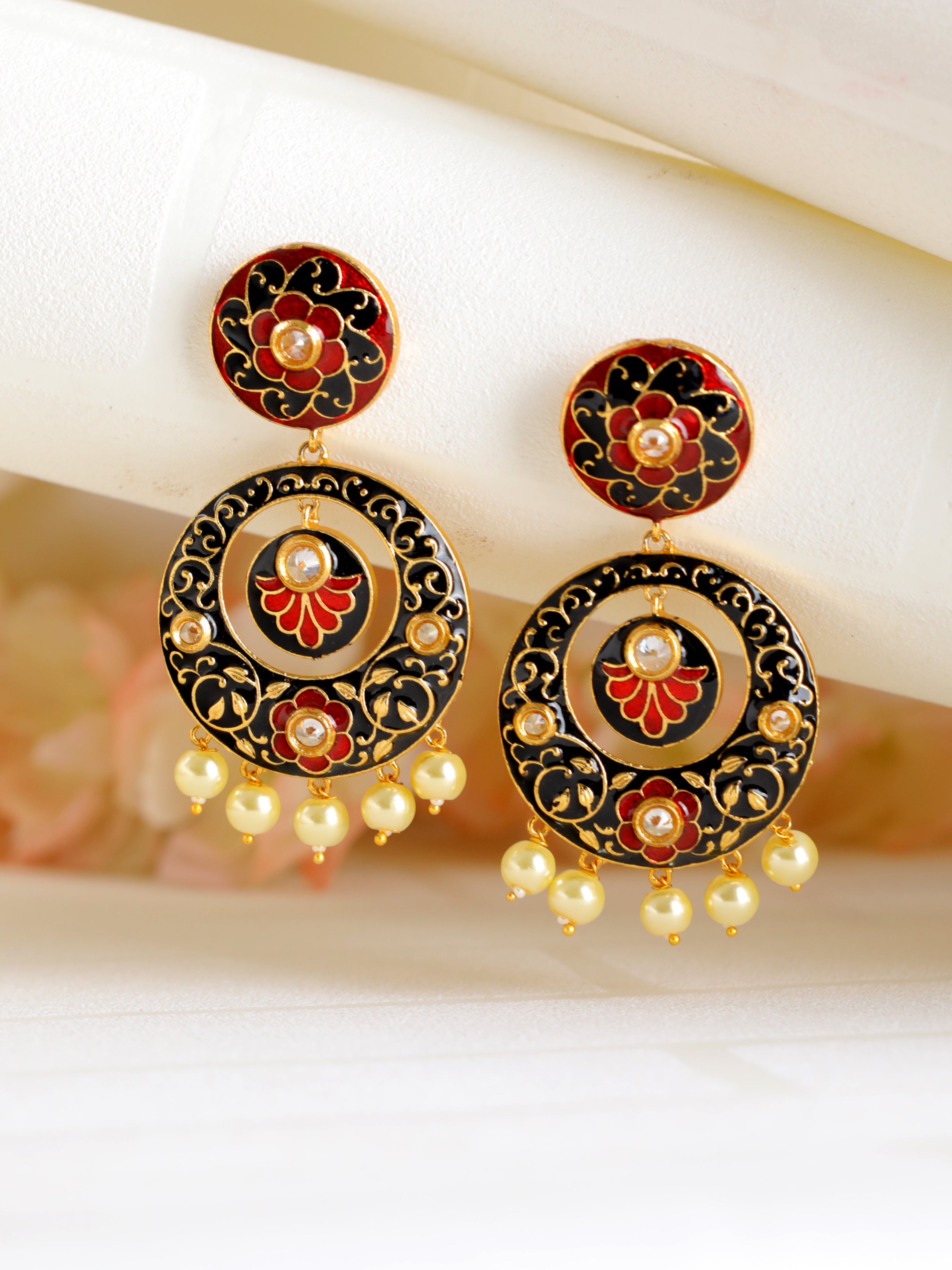 Gold Plated Black Contemporary Chandbali Earring