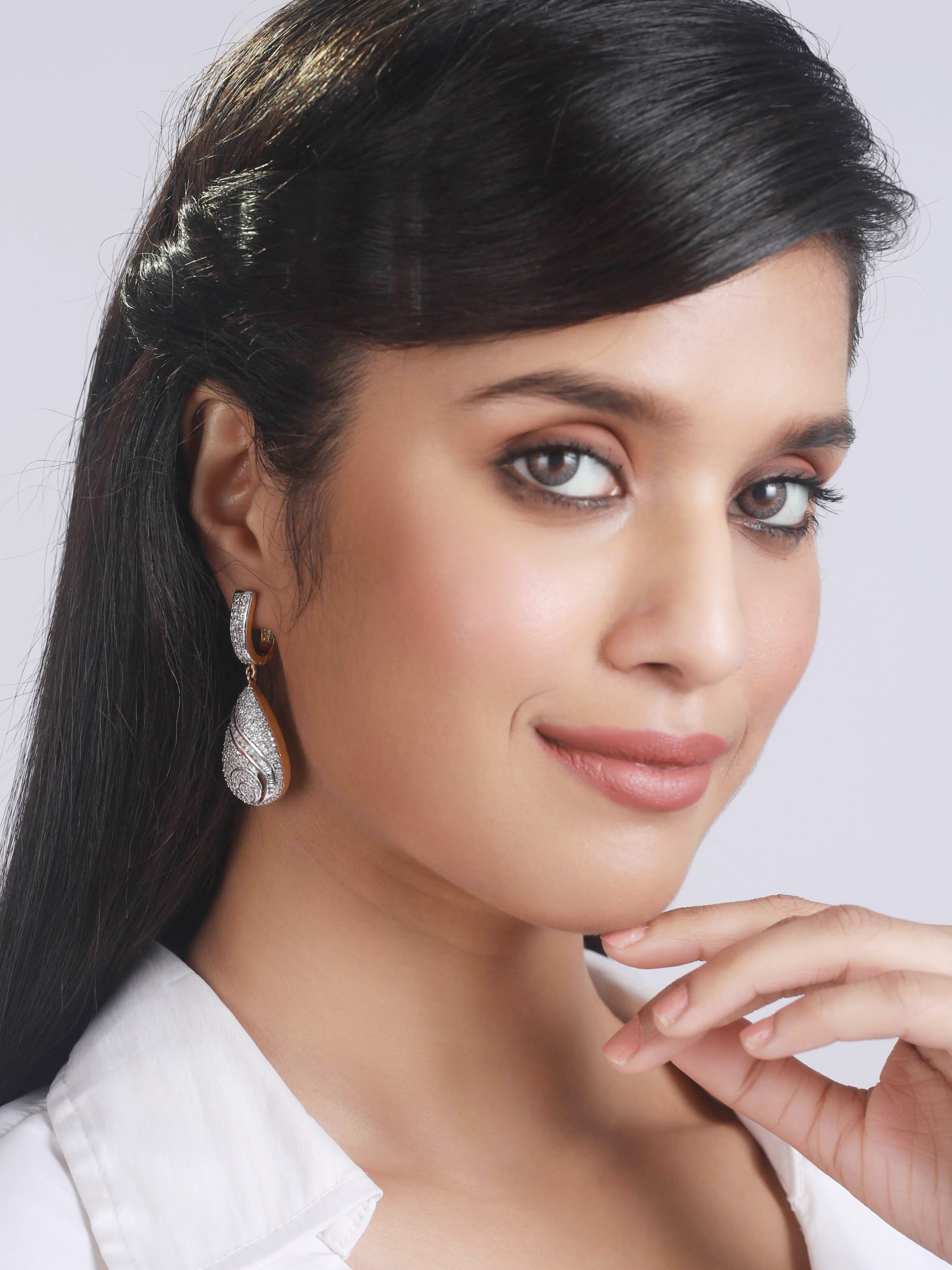 Silver-Plated American Diamond Drop Earrings