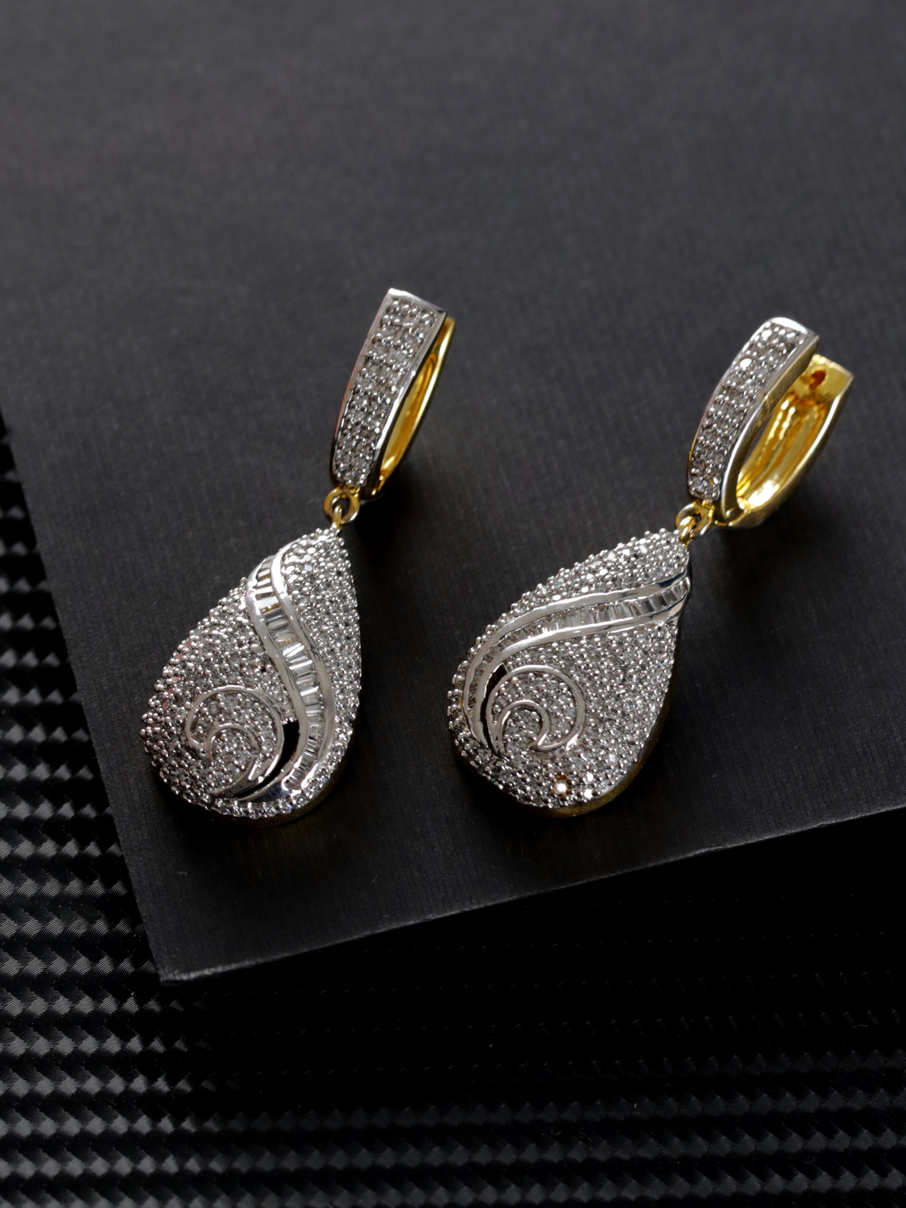 Silver-Plated American Diamond Drop Earrings