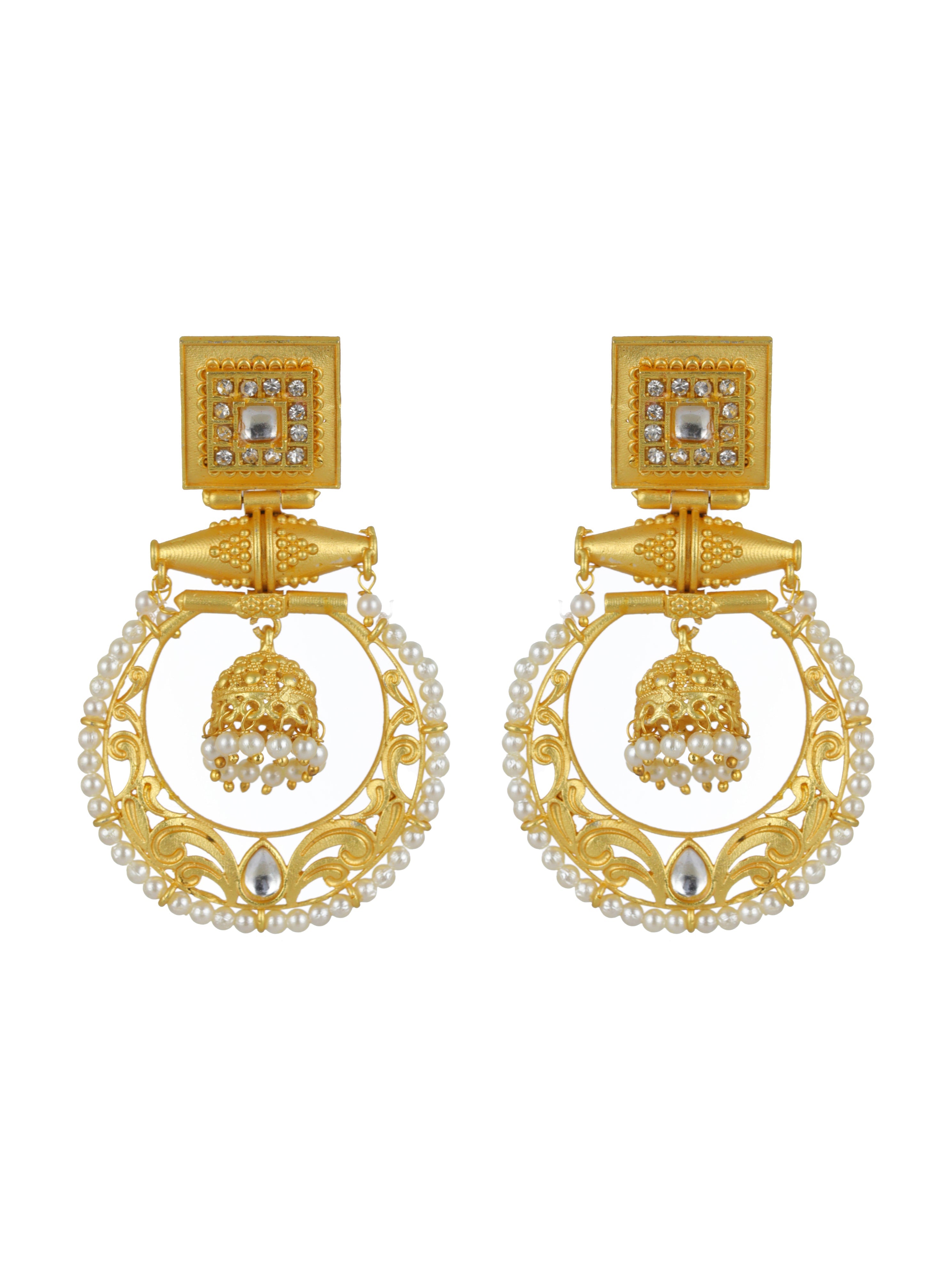 Gold-Toned Contemporary Drop Earrings