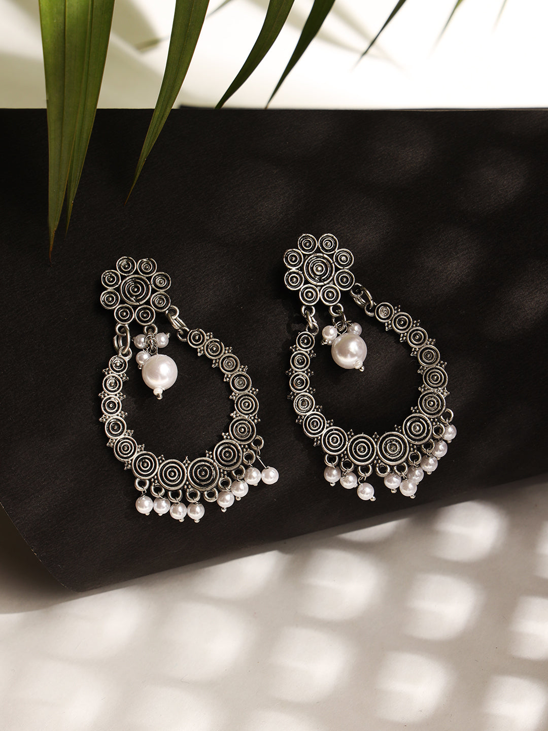 Silver Plated & Pearl Beaded Drop Earrings