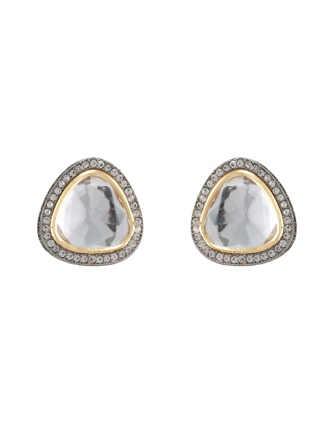 Rose-Gold Plated Ad Stone Studded Stud Earrings