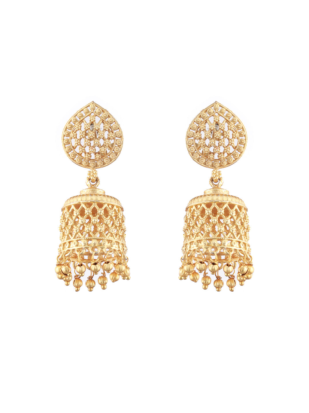 Yellow Gold Plated & Beaded Contemporary Jhumka Earrings