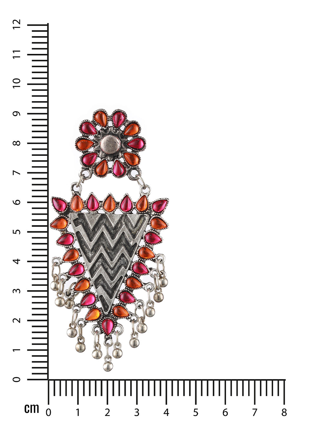 Silver-Plated Pink & Yellow Stone Studded & Ghungroo Drop Earrings
