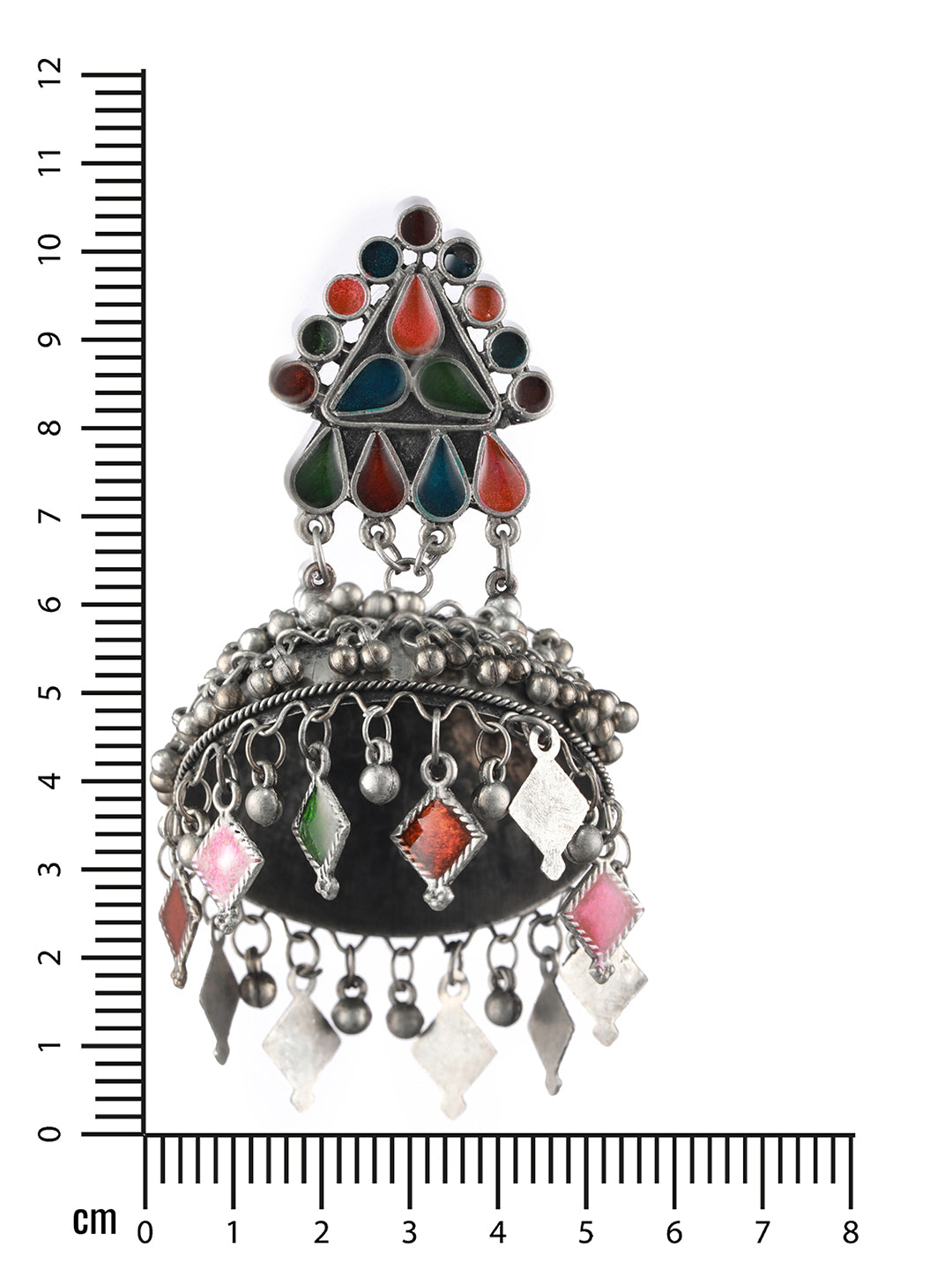 Silver Plated Multicolored Dome Shaped Meenakari Jhumkas Earrings