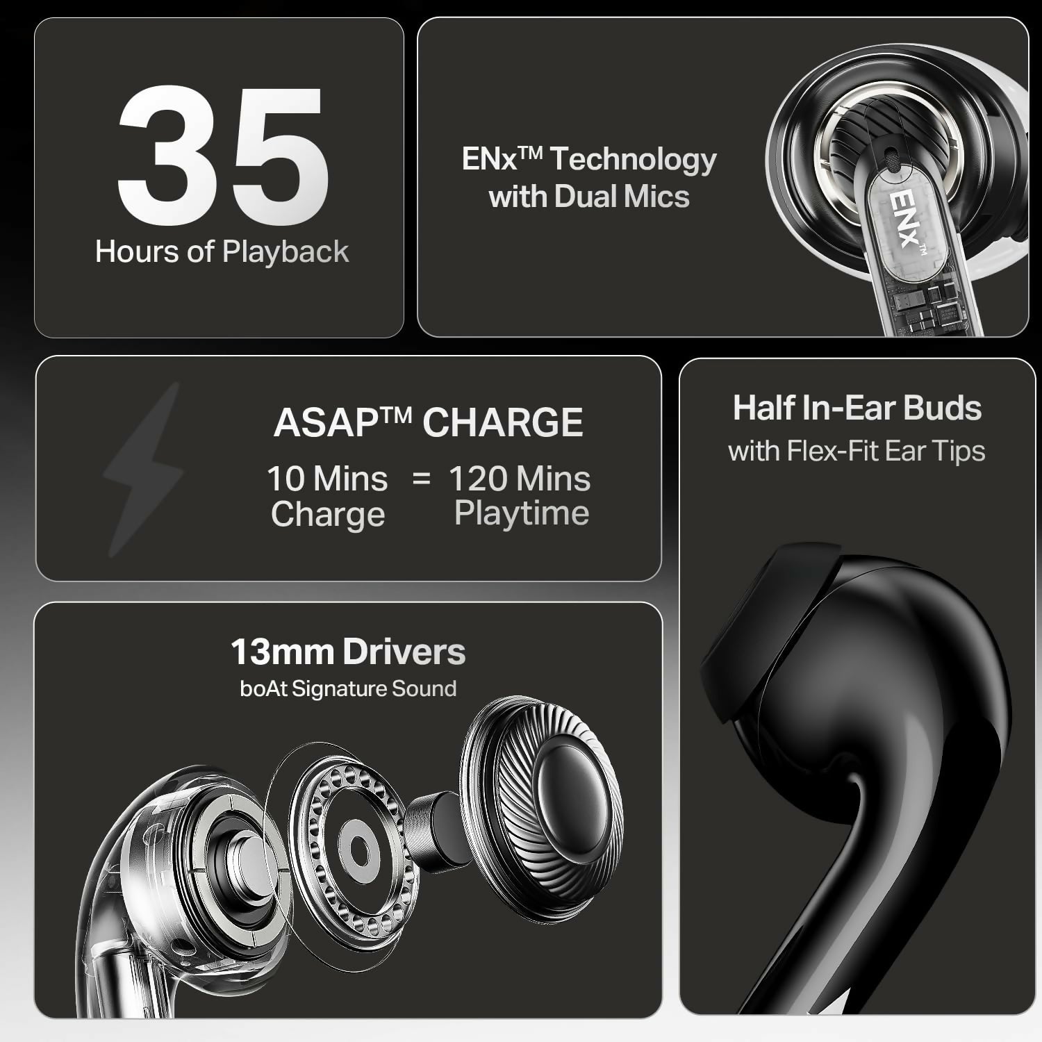 boAt Airdopes 101v2, 35H Battery, ENx Tech, 13mm Drivers, ASAP Charge, Flex-Fit Ear Tips,Stream Ad Free Music via App Support, Bluetooth Earbuds, TWS Ear Buds Wireless Earphones with mic (Pitch Black) Halfpe Deals