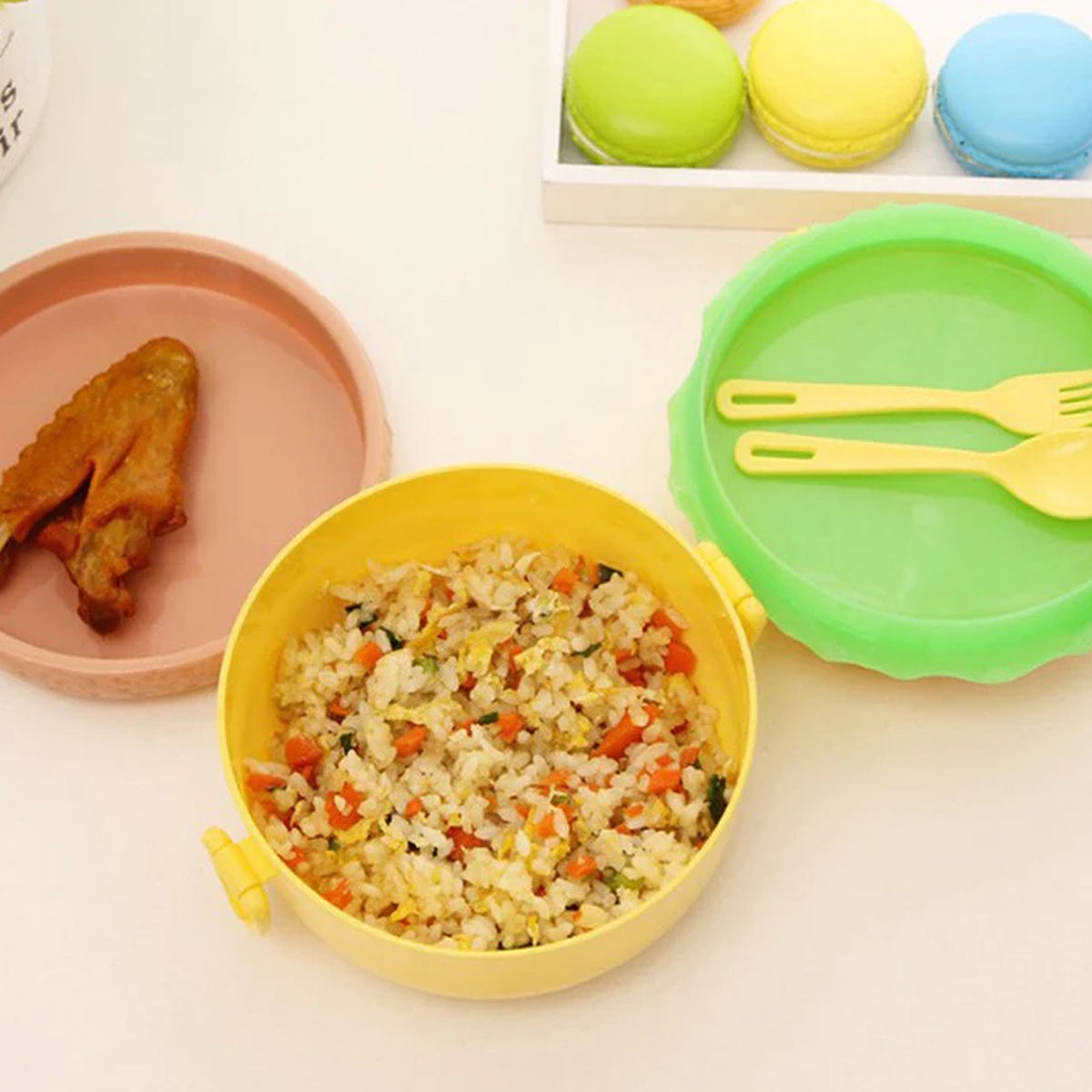 Burger Shape Lunch Box with Double Layer Lunchbox 1000ml With 2 Spoon Applicable To Kids And Elementary School Students