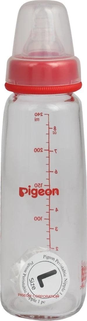 Pigeon Glass Feeding Bottle 240ml Red With Add Nipple Large - HalfPe