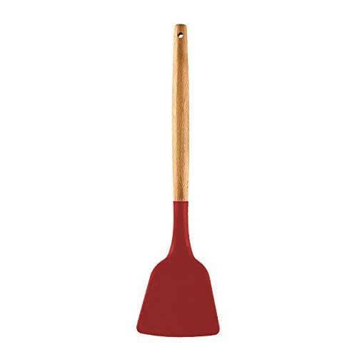 P-Plus International Silicone Spatula Turner, Wooden Handle Flexible & Heat Resistant Rubber Spatulas (Red) - HalfPe