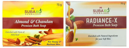 Subaxo Almond & Chandan + Radiance-x Bath Soap Duo (75g each,Packm Of 2) - HalfPe