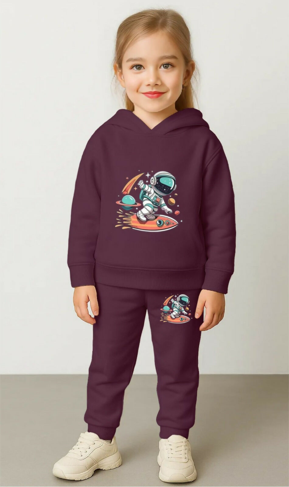Kids' Maroon "Astronaut Explorer" Hoodie & Jogger Set Luck Fashion
