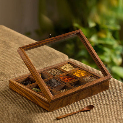 Wooden Spice Box with 12 Containers (Rectangle Shape)