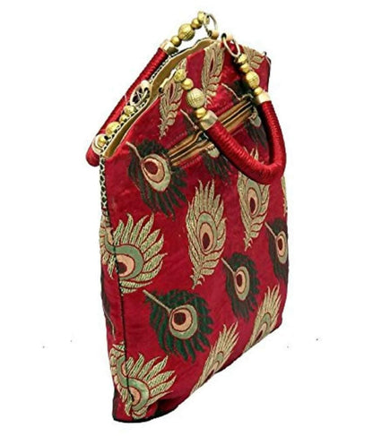 Women's Cotton Traditional Design Mini Handbag, Red - HalfPe