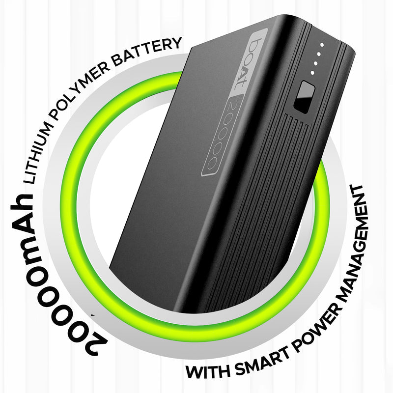 boAt Energyshroom PB400 Powerbank with 20000mAh battery capacity with Smart IC protection(Carbon black)