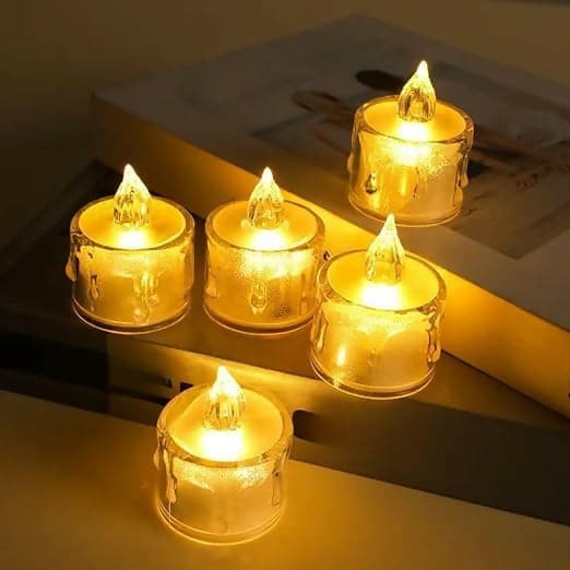 Decorative Acrylic LED Tea Lights, Flameless and Safe (Pack of 12)