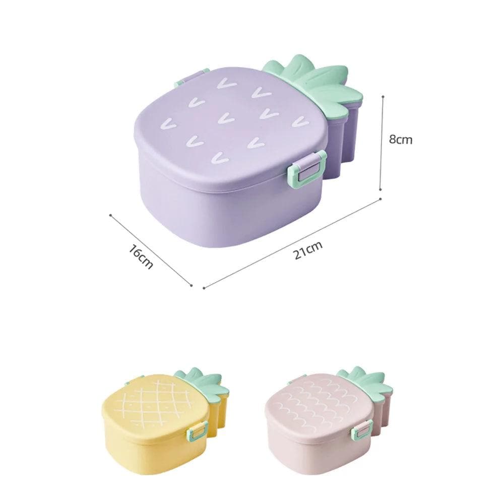 Cute And Fancy Pineapple 3 Grid Lunch Box With Cutlery - HalfPe