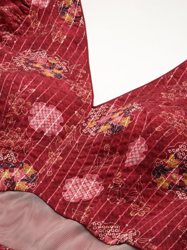 Bollywood Vogue Ready To Wear Wine Georgette Printed Gown