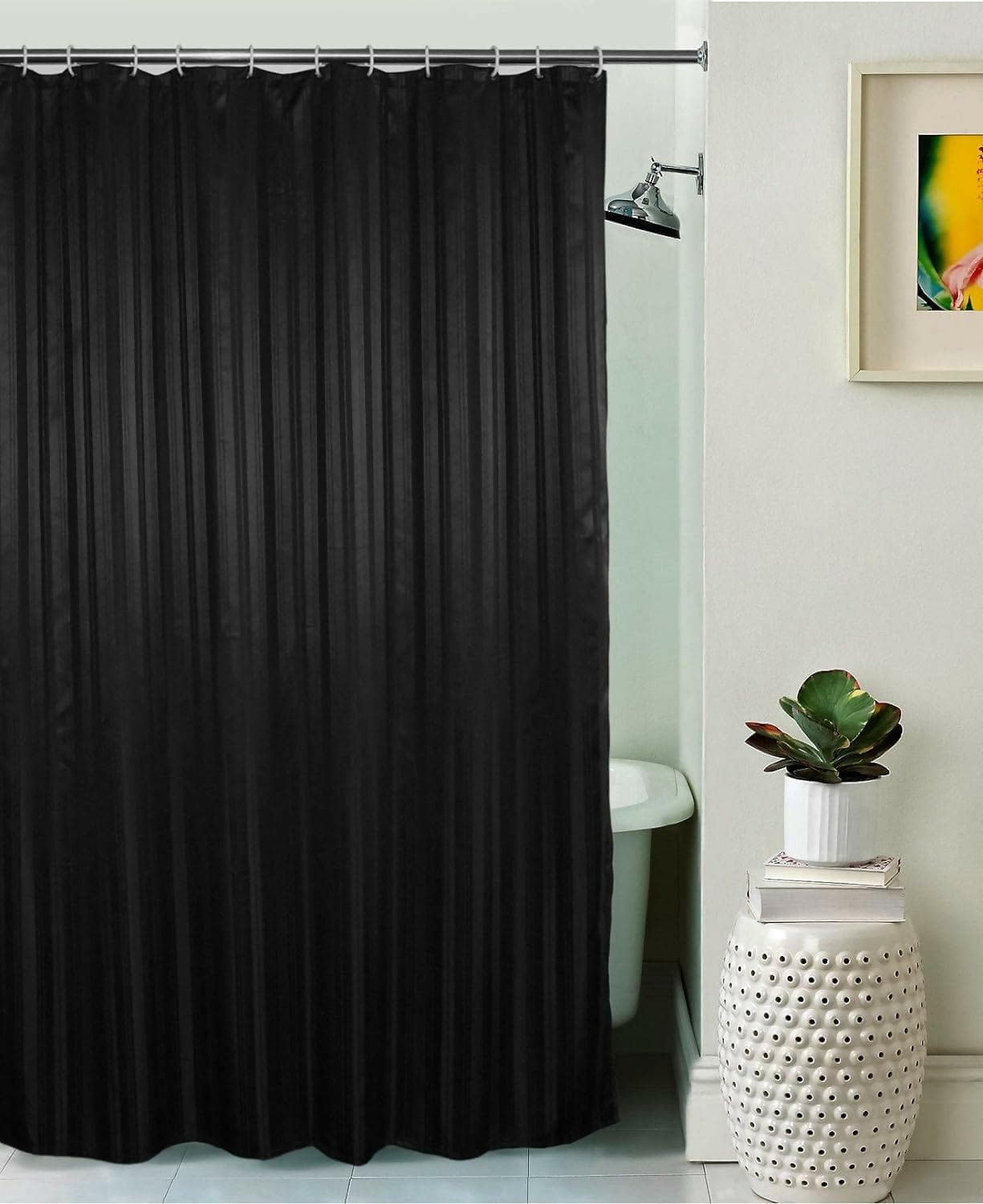 Lushomes shower curtain, Striped Thin Stripe, Polyester waterproof 6x6.5 ft with hooks, non-PVC, Non-Plastic, For Washroom, Balcony for Rain, 12 eyelet & Hooks (6 ft W x 6.5 Ft H, Single piece) - HalfPe