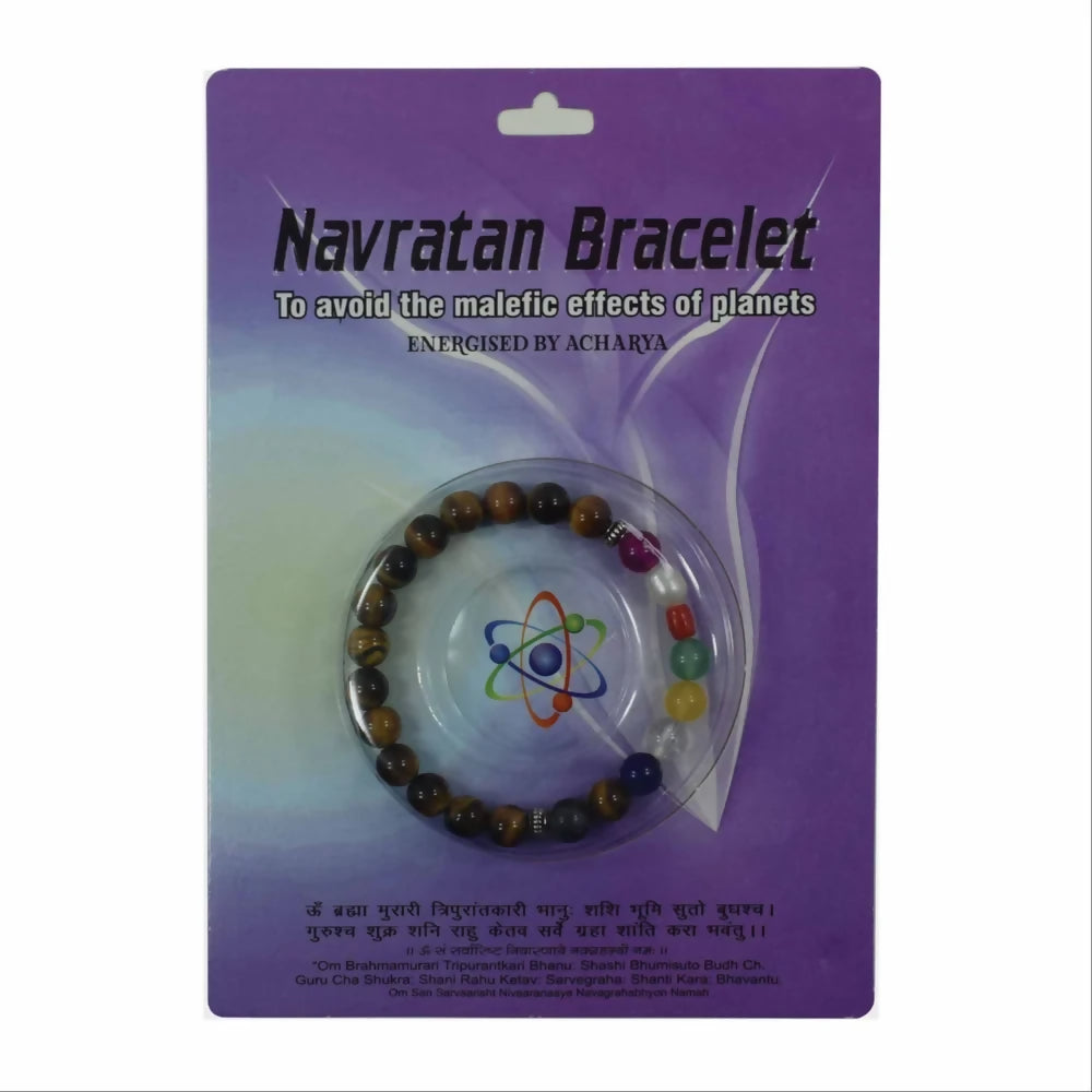 Navratna Bracelet with Tiger’s Eye Stone – 9 Gemstone Energy Bracelet for Luck, Protection & Confidence (Unisex)