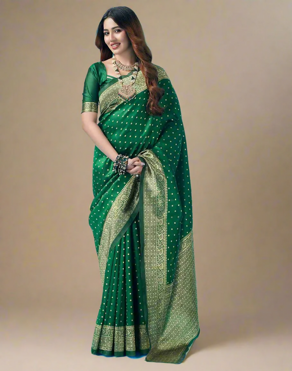 AXONIT Heritage Jacquard Saree with Heavy Golden Brocade Border